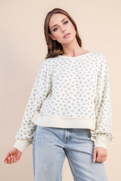 V-Back Neckline Floral Pullover