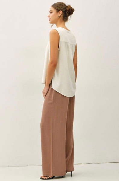 Linen Tie V-Neck Swing Tank