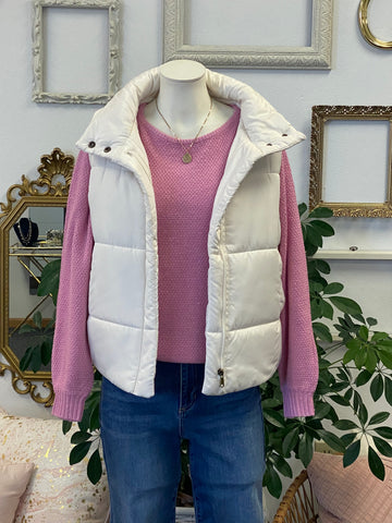 Puffy Button Neck Vest