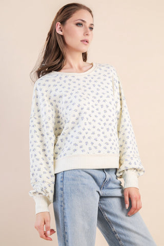 V-Back Neckline Floral Pullover