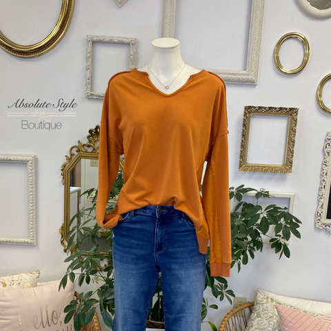 Notched V-Neck Pullover