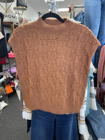 Mock Neck Open Knit Sweater Vest