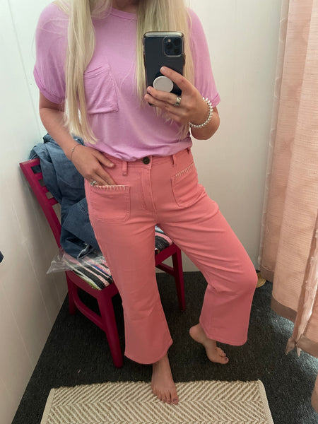Pink Cropped Flare Pant