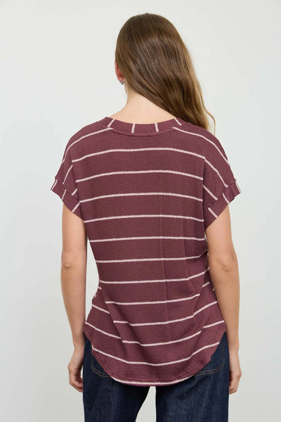 V-Neck Striped Short Sleeve Sweater