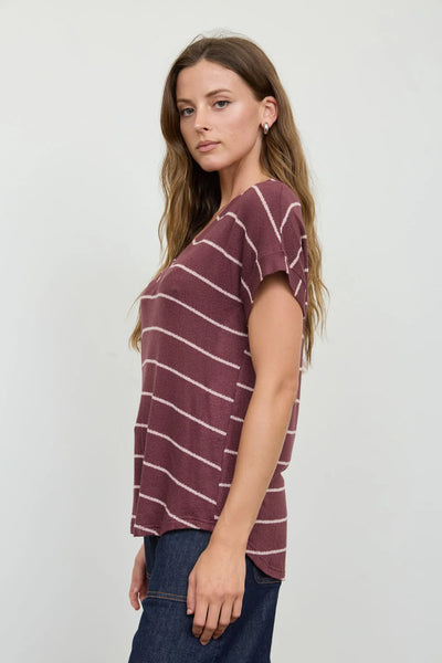 V-Neck Striped Short Sleeve Sweater