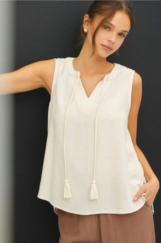 Linen Tie V-Neck Swing Tank