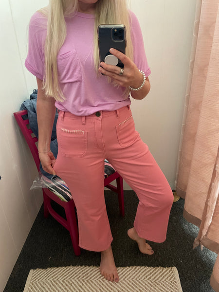 Pink Cropped Flare Pant