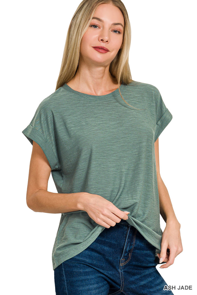 Slub Cuffed Short Sleeve Top