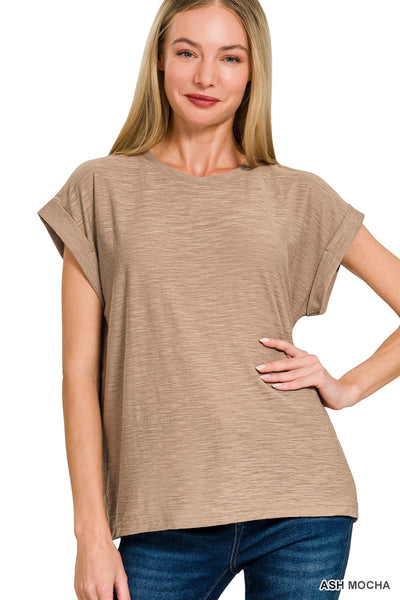 Slub Cuffed Short Sleeve Top