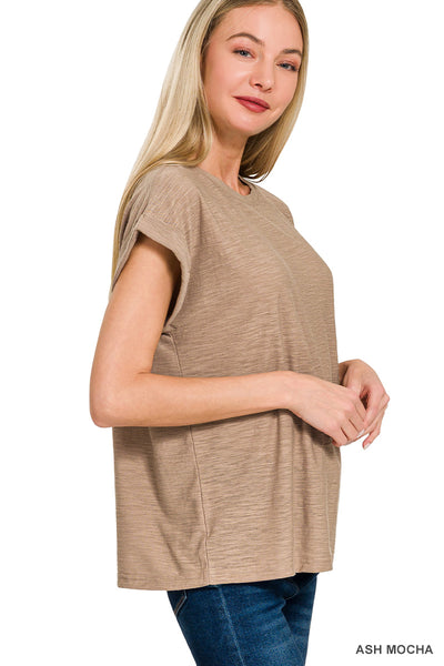 Slub Cuffed Short Sleeve Top