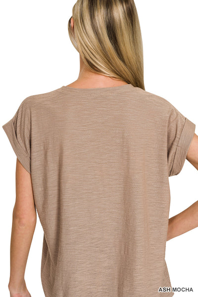Slub Cuffed Short Sleeve Top