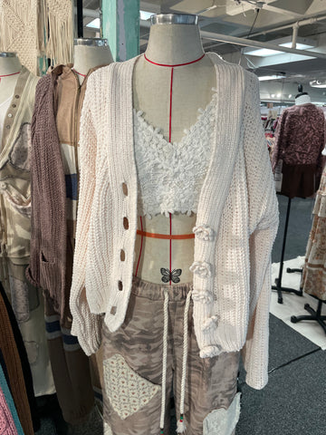 POL Chenille Cardigan with Knit Flower Buttons