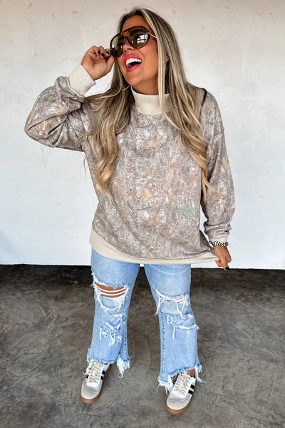 Mock Neck Camo Sweatshirt