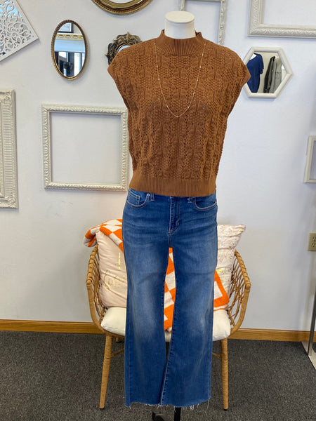 Mock Neck Open Knit Sweater Vest