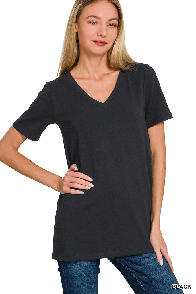 V-Neck Short Sleeve Top - Full Length