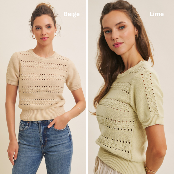 Pointelle Short Sleeve Sweater