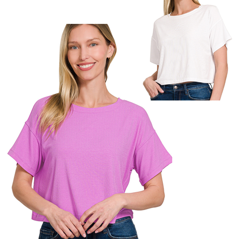 Ribbed Short Sleeve Crop Top
