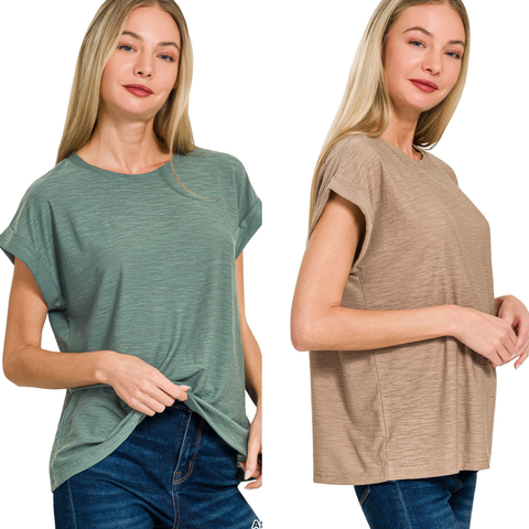 Slub Cuffed Short Sleeve Top