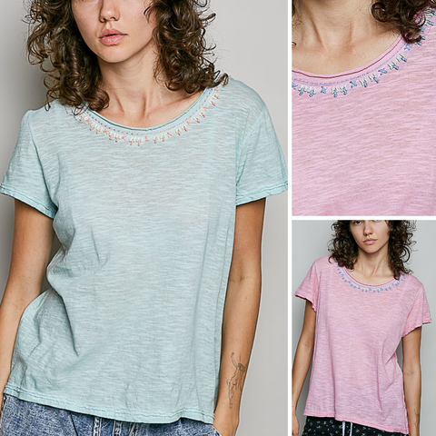 POL Hand-Stitched Neckline Slub Tee