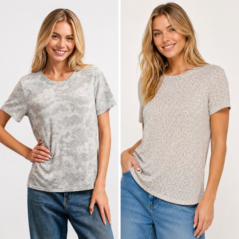 Slub Printed Short Sleeve Top
