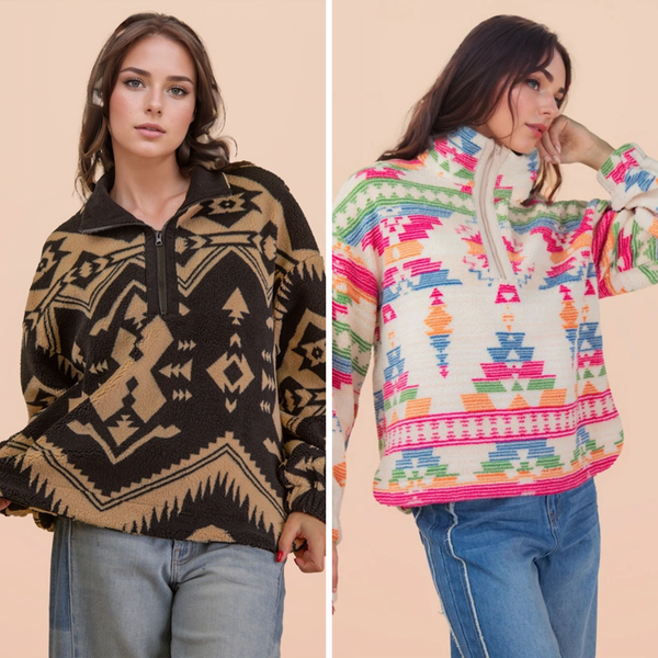 Half Zip Aztec Fleece Top