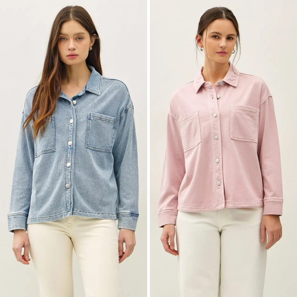 Vintage Wash Denim Knit Shacket