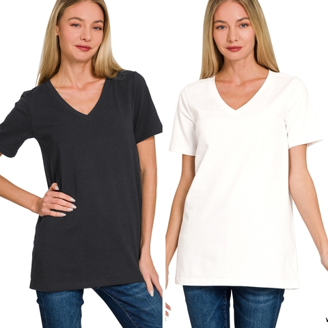 V-Neck Short Sleeve Top - Full Length