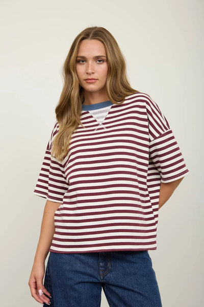 Striped Crew Neck Half Sleeve