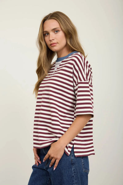 Striped Crew Neck Half Sleeve