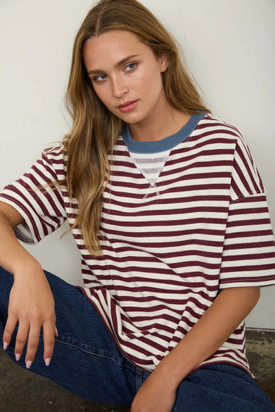 Striped Crew Neck Half Sleeve