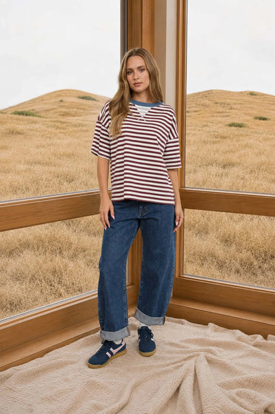 Striped Crew Neck Half Sleeve