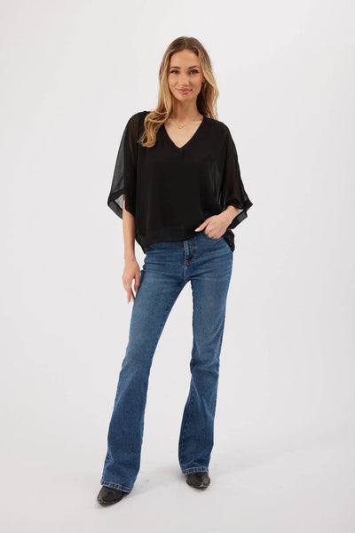 V-Neck Sheer Sleeve Opal Top