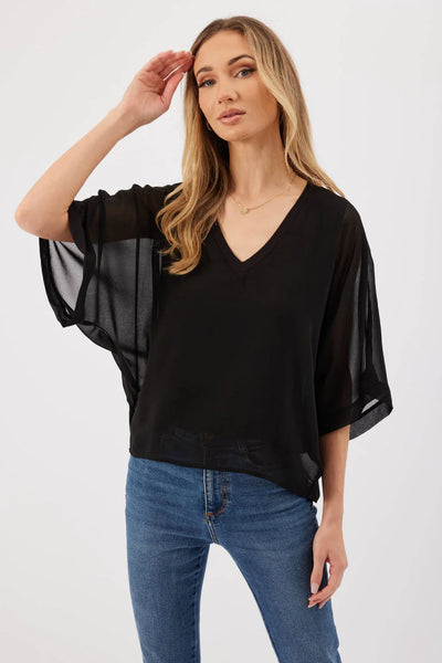 V-Neck Sheer Sleeve Opal Top