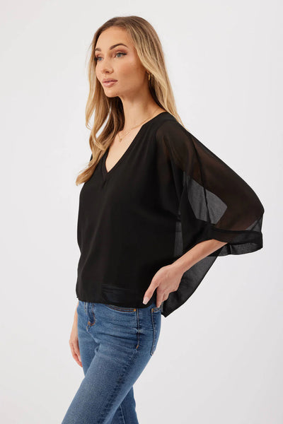 V-Neck Sheer Sleeve Opal Top