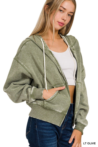 Acid Wash Fleece Zip-Up Hoodie
