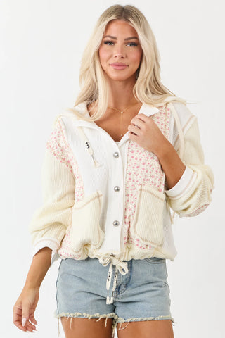 POL Patchwork Button Down Hooded Jacket