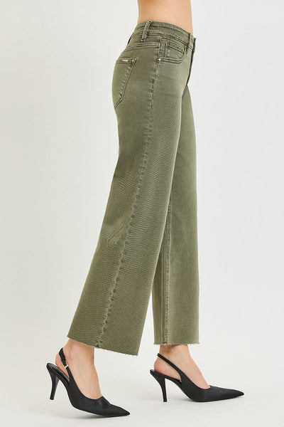 Risen Tummy Control Mid Rise Olive Jeans