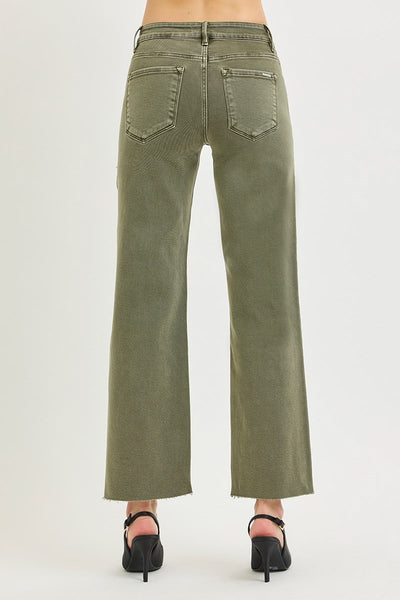 Risen Tummy Control Mid Rise Olive Jeans