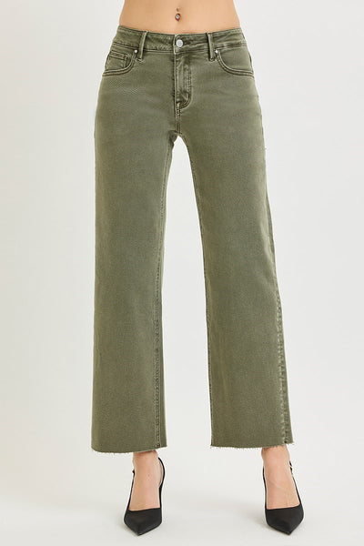 Risen Tummy Control Mid Rise Olive Jeans