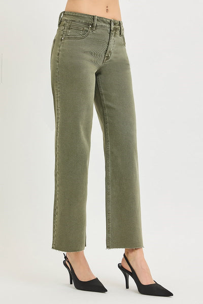 Risen Tummy Control Mid Rise Olive Jeans
