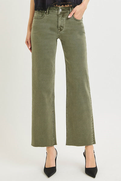 Risen Tummy Control Mid Rise Olive Jeans