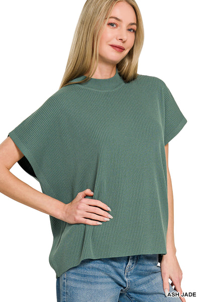 Ribbed Mock Neck Boxy Sweater