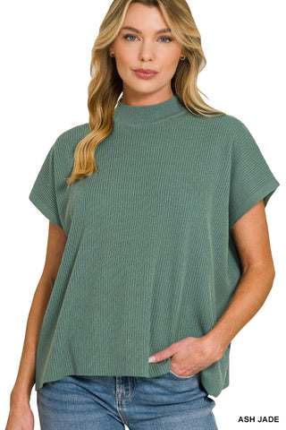 Ribbed Mock Neck Boxy Sweater