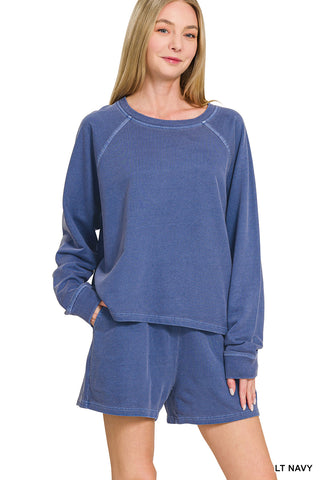 French Terry Vintage Wash Long Sleeve + Shorts Lounge Set