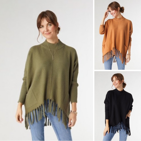 Mock Neck Fringe Sweater