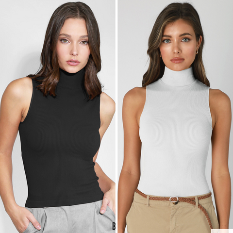 Ribbed Turtleneck Sleeveless Top