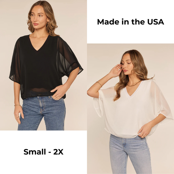 V-Neck Sheer Sleeve Opal Top