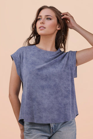 Blue Vintage Wash Short Sleeve Top