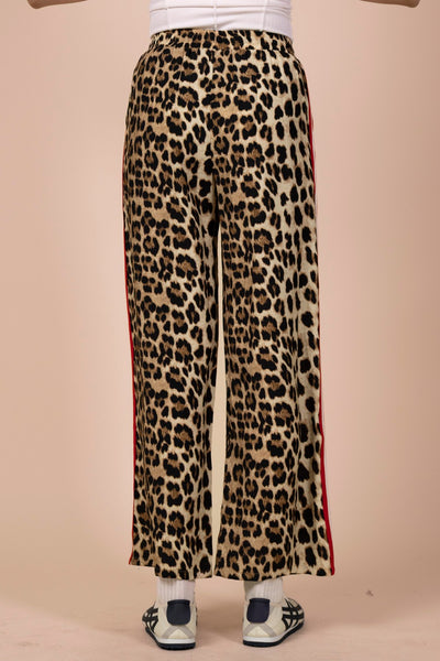 Red Side Stripe Leopard Wide Leg Pants