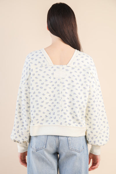 V-Back Neckline Floral Pullover